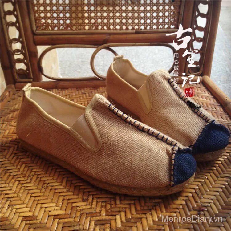 Giày lười vải canvas linen cổ thấp phong cách Bắc Kinh cho nam và nữ