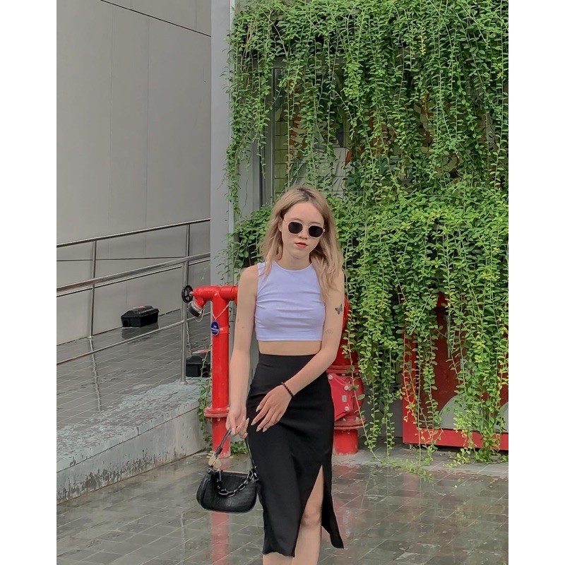 Váy dài xẻ tà lụa (Đen/Tím/Bi) | BigBuy360 - bigbuy360.vn