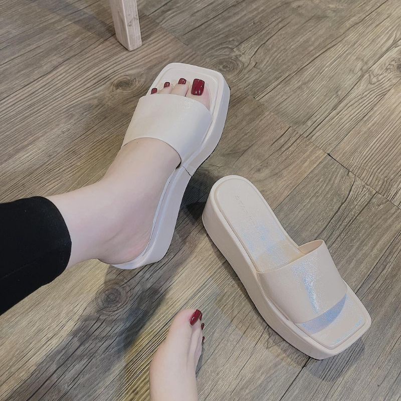 Dép Xuồng Nữ Đế Bánh Mì 7 Phân Mẫu Cực Hot Chất Cao Cấp 2 Màu Trắng Và Nâu Tây. Phong Cách Hàn Quốc