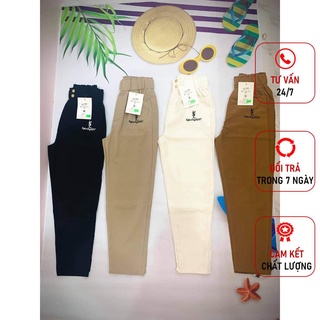 Quần baggy nữ cạp chun vải đũi MAYA 2 khuy thêu chữ mặc đi học đi chơi Q050