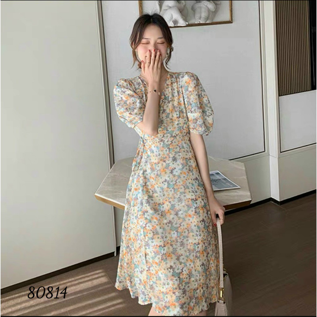 [Đủ size ] Đầm hoa -Váy nữ váy hoa vàng nhẹ nhàng dễ thương size từ 40-71kg