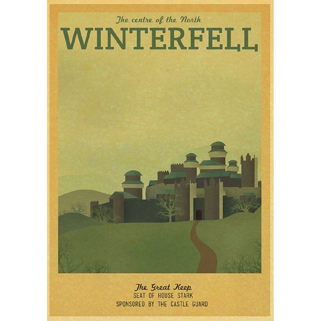 Áp phích dán tường trang trí nhà cửa phong cách retro vintage họa tiết Game of Thrones Winterfall/king's Landing City