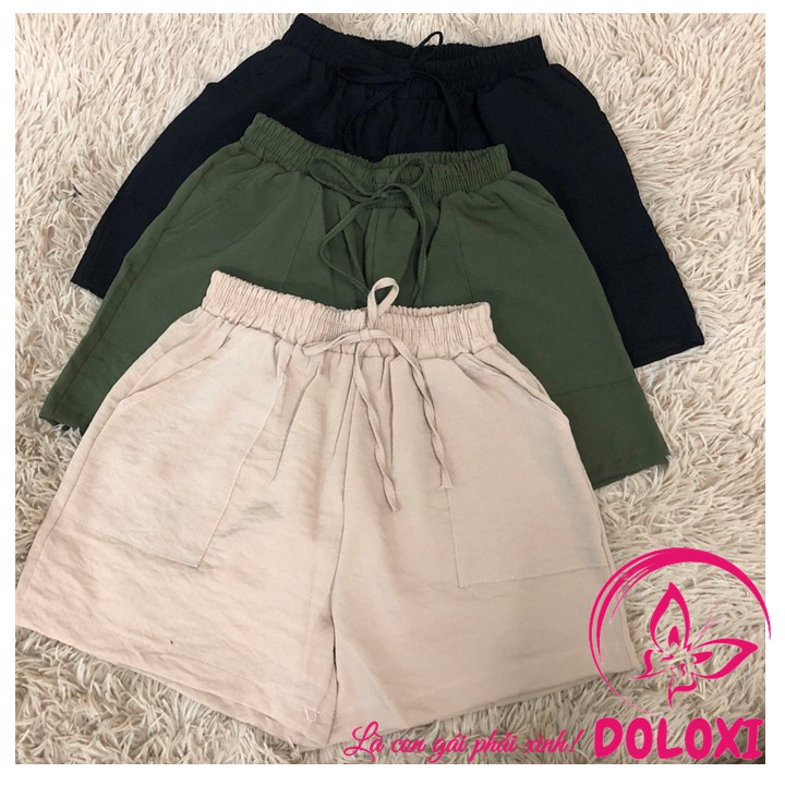 Quần đùi nữ ống rộng cạp chun vải đũi mặc ở nhà DLQ11 | BigBuy360 - bigbuy360.vn