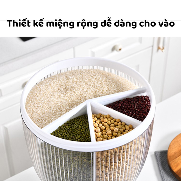 Thùng Đựng Gạo Ngũ Cốc 4 Ngăn Có Thể Xoay 360' Có Nút Bấm Dễ Dàng Lấy Gạo Tặng Kèm Một Cốc Đựng NEMI | BigBuy360 - bigbuy360.vn