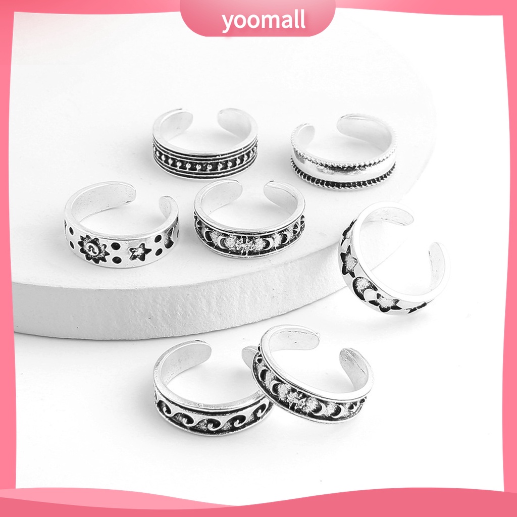 Yomall♡ Set 7 Nhẫn Ngón Chân Mạ Điện Hình Trăng Sao Phong Cách Bohemian