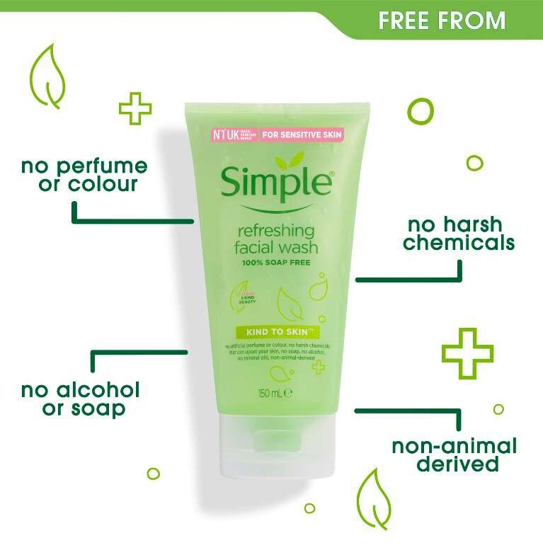 SỮA RỬA MẶT Simple Dạng Gel Dịu Nhẹ Cho Da Nhạy Cảm Kind To Skin Refreshing Facial Wash 150ml