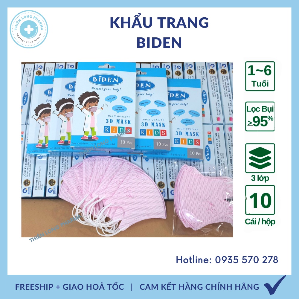 Khẩu trang trẻ em BIDEN [Hộp 10 Cái] khẩu trang y tế cao cấp cho bé hàng chính hãng công ty Cửu Long