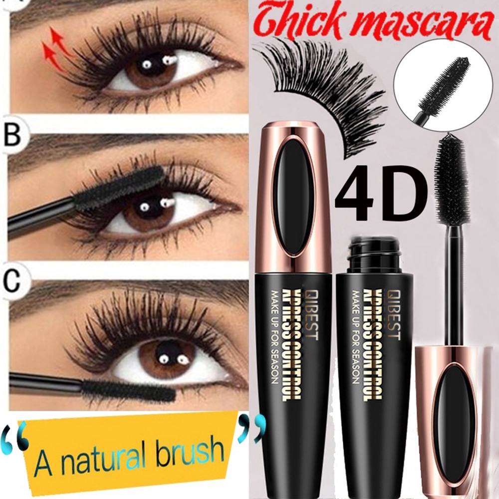 Mascara sợi lụa 4D đen làm dày mi kháng nước lâu trôi nhãn hiệu Qibest