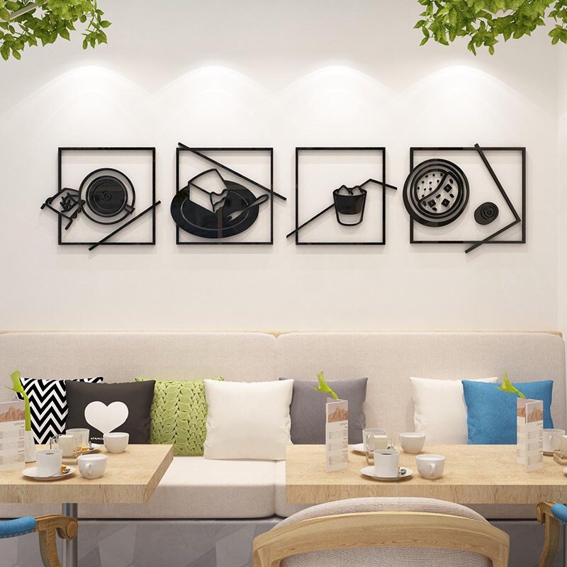 Tranh dán tường mica dán nổi time coffee trang trí quán cafe, trà sữa