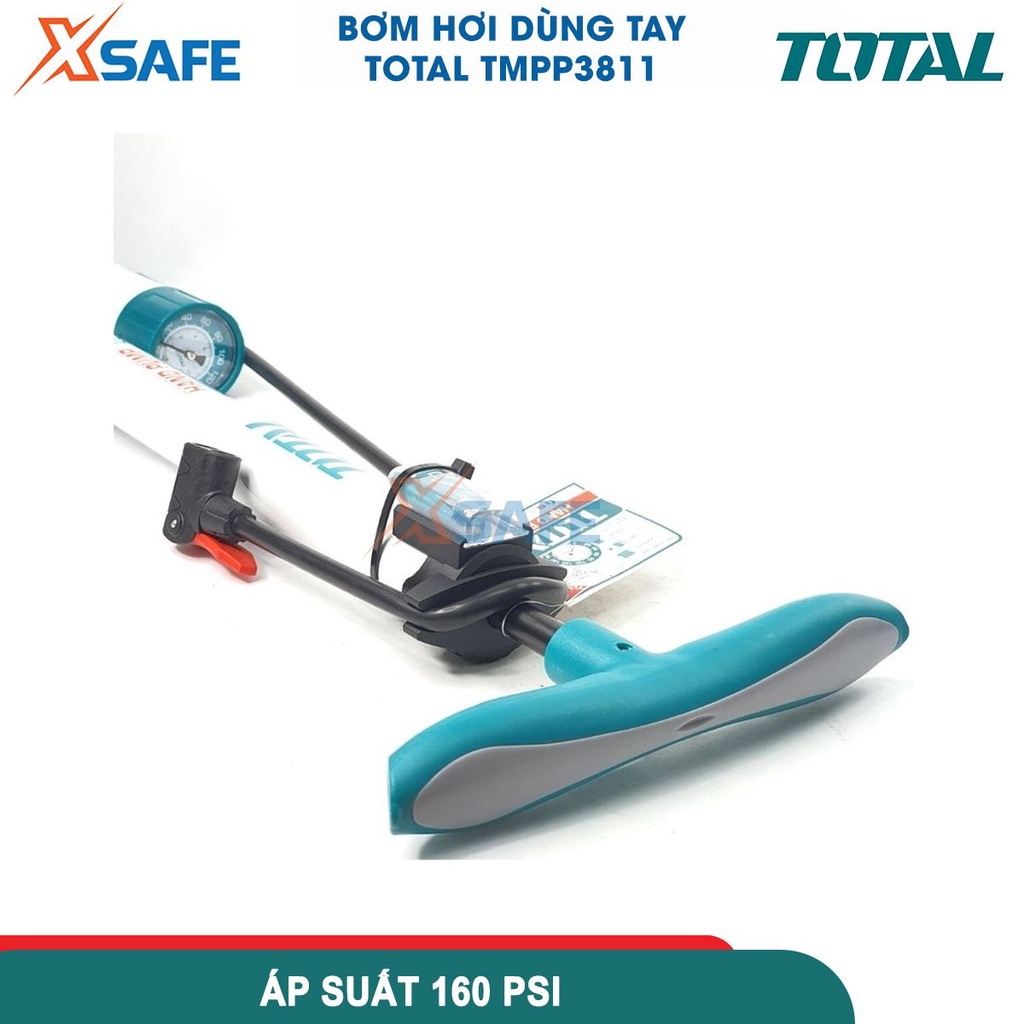 Bơm hơi dùng tay TOTAL TMPP3811, kích thước: φ38x500mm, ống bền áp suất cao, đầu phù hợp với Schrader, Presta ,Dunlop