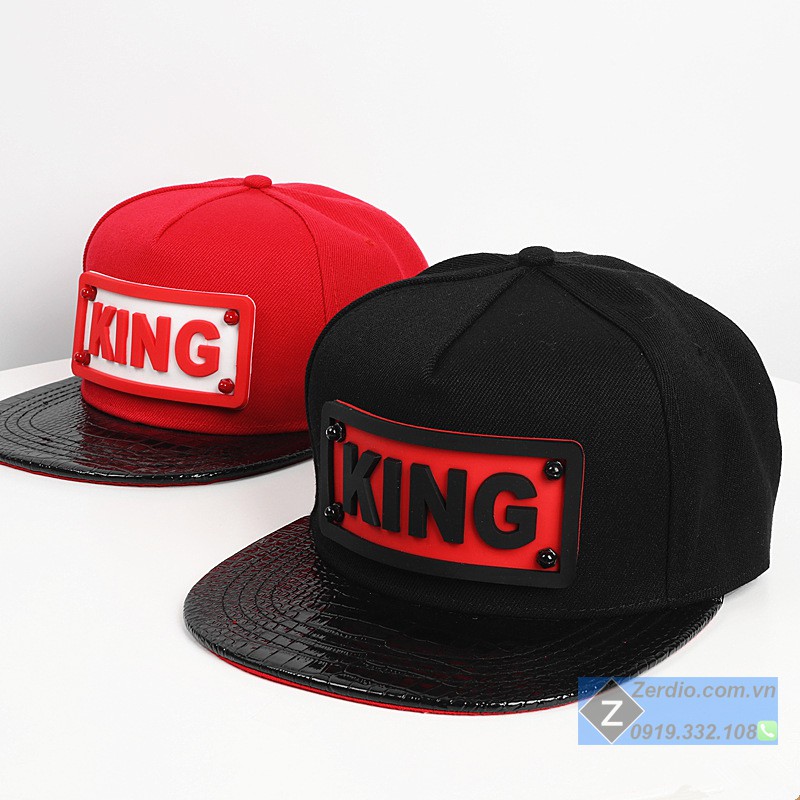 Mũ Snapback nam nữ King Cap đẹp 2 màu đen đỏ, chất liệu cao cấp