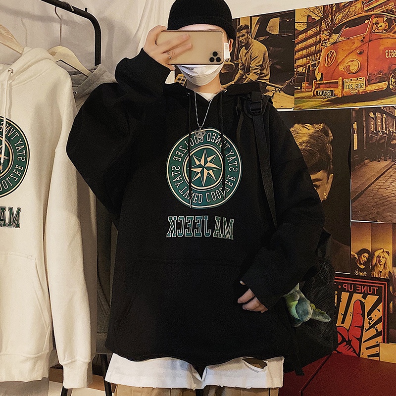 Áo Hoodie Dáng Rộng Phong Cách Hồng Kông Cá Tính Cho Nam