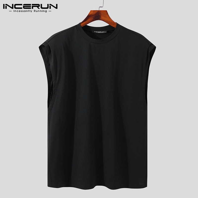 Áo thun INCERUN ba lỗ màu trơn thời trang mùa hè cho nam