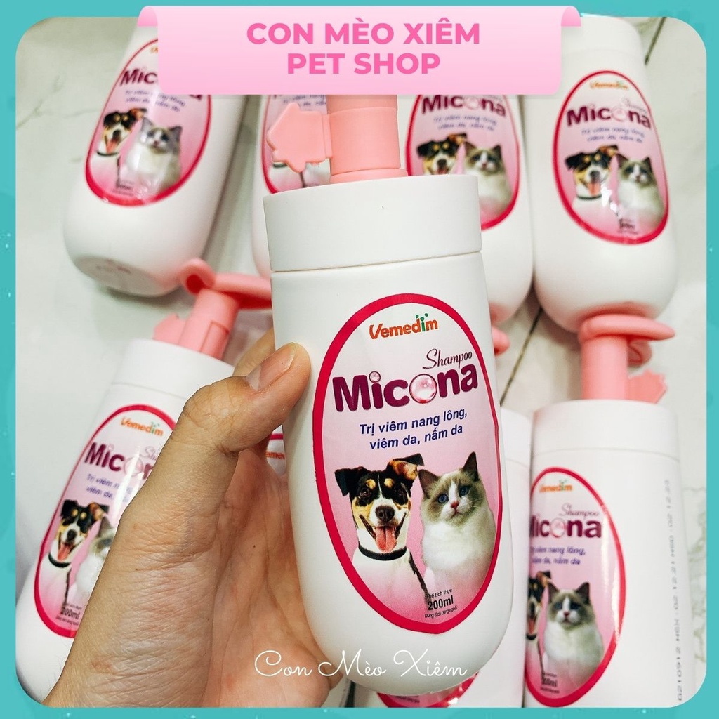 Sữa tắm chó mèo viêm da nấm Vemedim Micona 200ml, chăm sóc lông thú cưng Con Mèo Xiêm