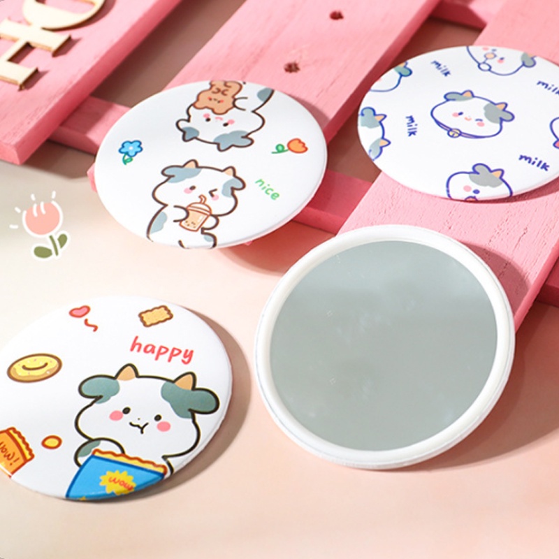 Gương Trang Điểm Cầm Tay Hình Bò Sữa Hoạt Hình Dễ Thương