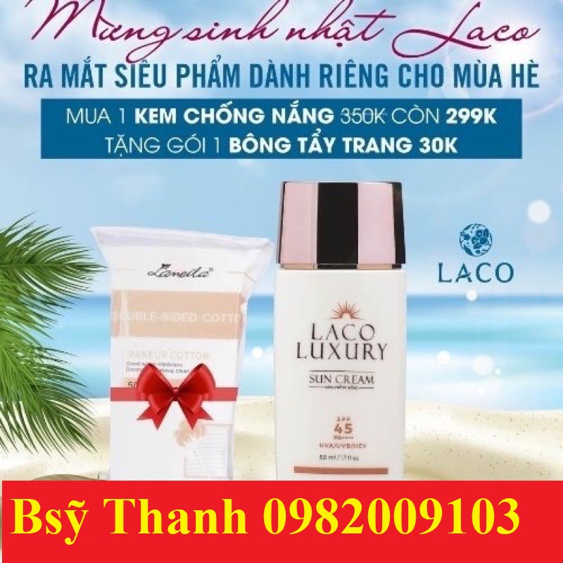 Kem Chống Nắng Laco Luxury Sun Cream 50ml, dưỡng trắng SPF45 PA++++ Lên Tone, Chống UVA, UVB, Không Nhờn, Kiềm Dầu