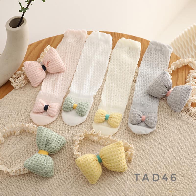 Tất lưới dài đính nơ cho bé - TAD46