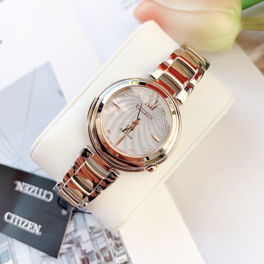 Đồng hồ Nữ chính hãng Citizen EM0335-51D Eco-Drive-Vàng hồng-Năng lượng ánh sáng-Dây kim loại thép không gỉ-Size 30mm