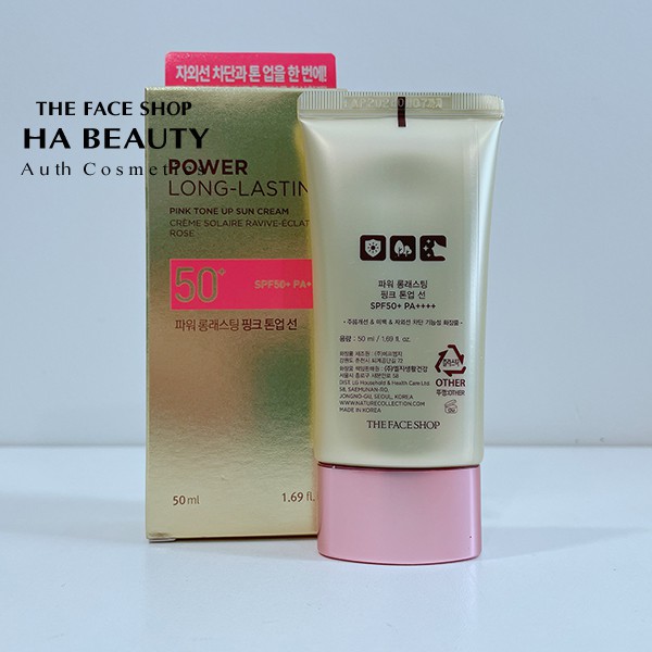 Kem chống nắng nâng tone trang điểm dưỡng da The Face Shop Power Long Lasting Pink Tone Up Sun Cream SPF50+PA+++ 50ml | BigBuy360 - bigbuy360.vn