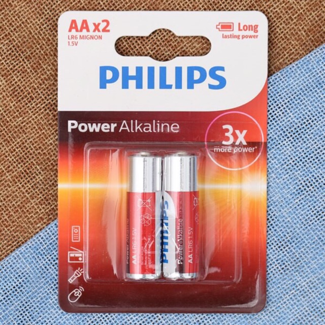 Vĩ 2 viên pin 2A, 3A Alkaline Philips