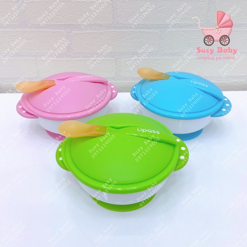 Bát ăn dặm chống đổ kèm thìa báo nóng Upass UP5026, Suzy baby