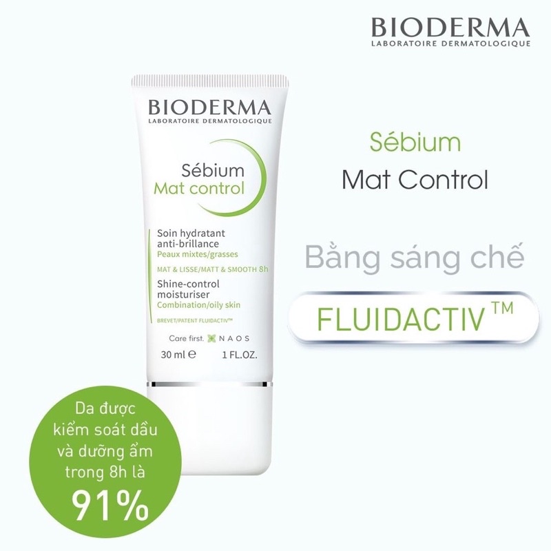 Kem dưỡng ẩm kiềm dầu Bioderma Sebium Mat Control (Xanh lá) 30ml The 92.beauty