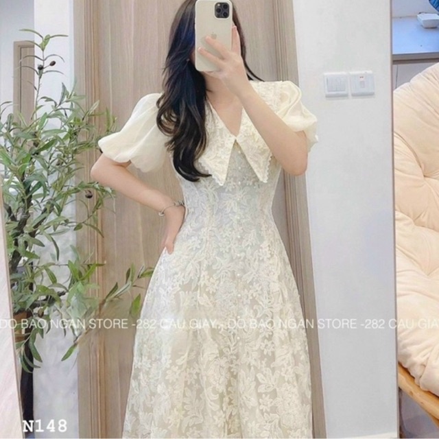 Váy ren tay bồng hàng dự tiệc cao cấp