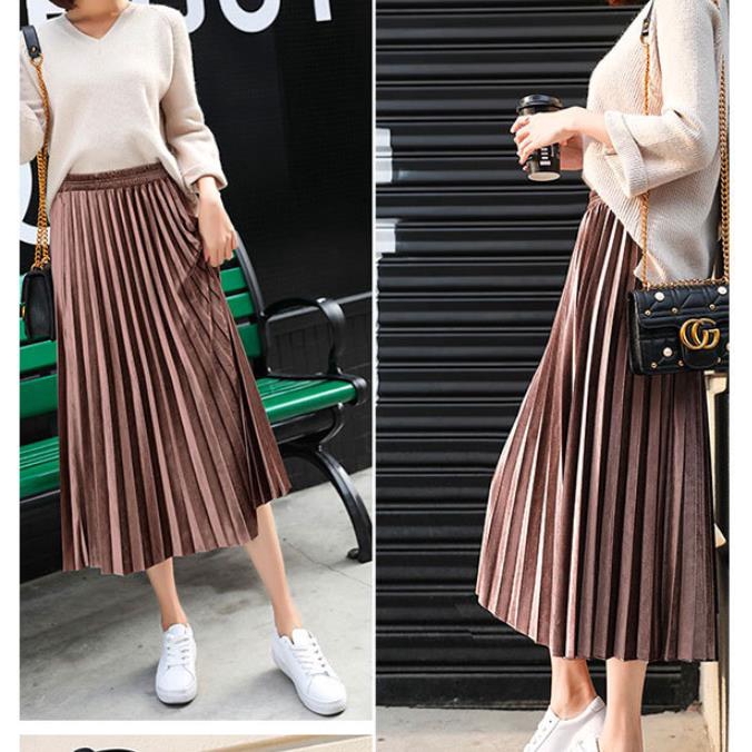 Chân váy dài lưng cao xếp li thời trang nữ tính | BigBuy360 - bigbuy360.vn