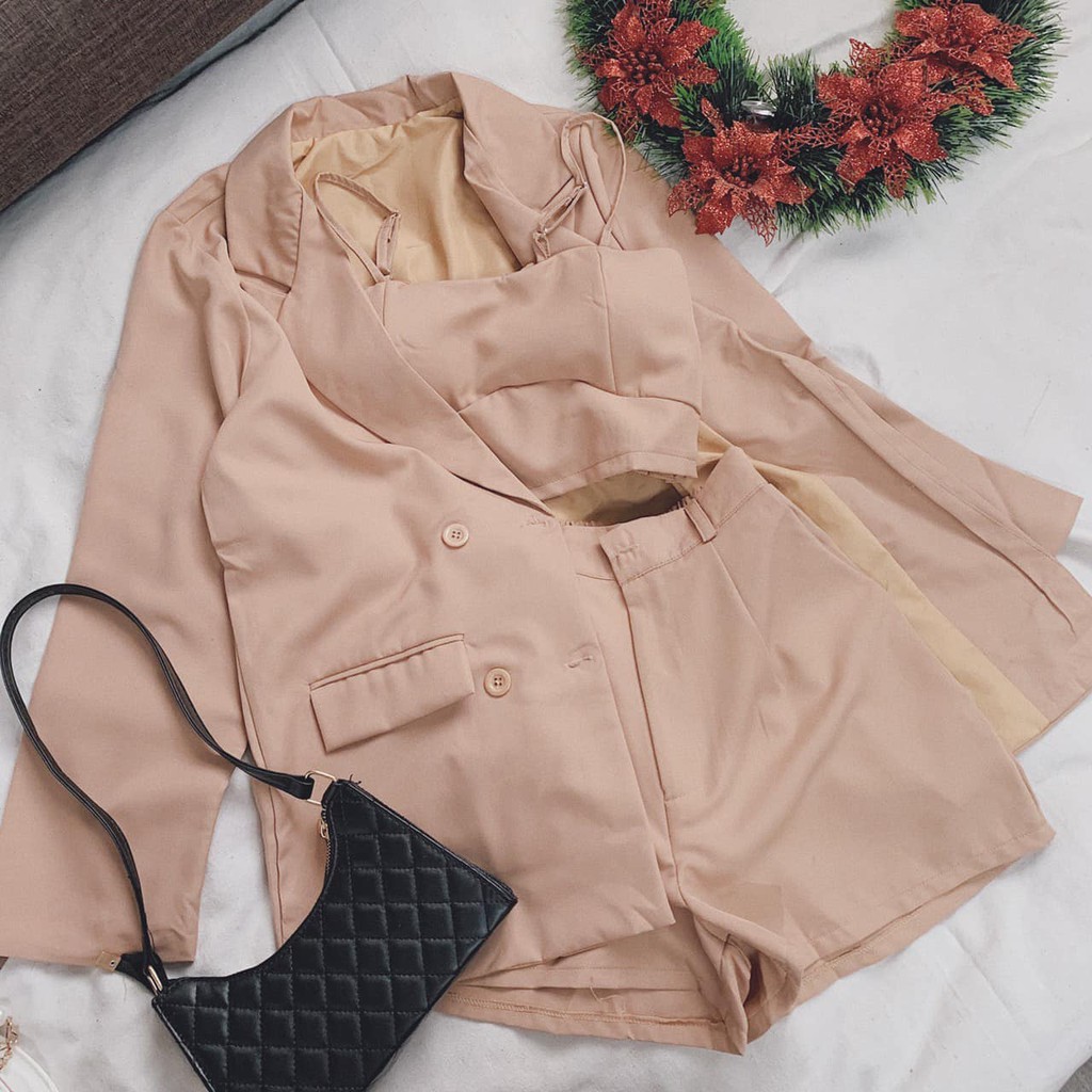 SẴN - SET 3MÓN SHORT VEST ĐEN / NUDE - KÈM VIDEO