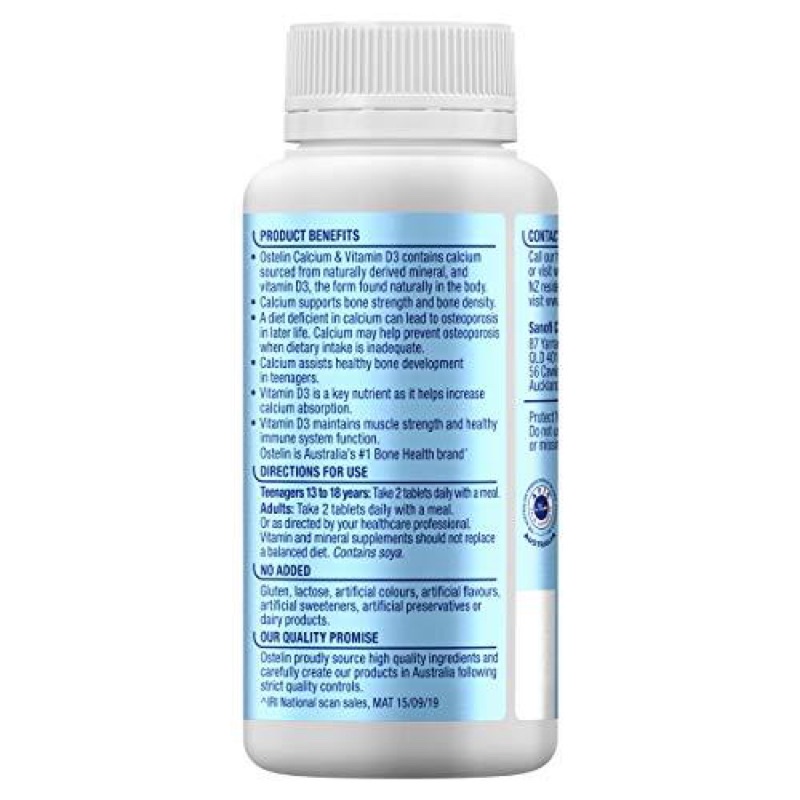 Canxi bầu Ostelin Calcium &amp; Vitamin D3 ngăn ngừa loãng xương cho người lớn và trẻ từ 13 tuổi 130 viên