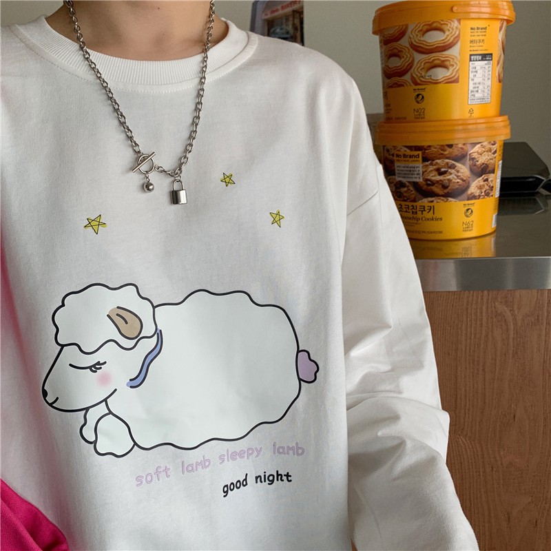 Áo thun dài tay 🐑 Con Cừu 🐑 phông Unisex nam nữ tee oversize form rộng pull Ulzzang Streetwear thu đông vải mềm