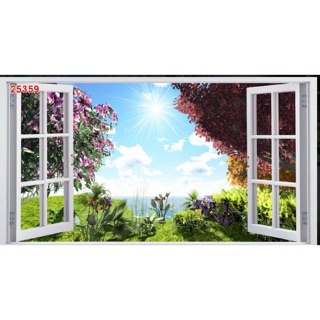 Tranh dán tường 3d tranh dán cửa sổ in vải lụa kt 120x80cm