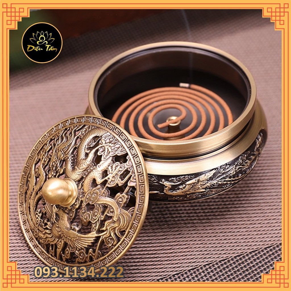 Lư xông trầm bằng đồng khắc rồng phượng- đồ thờ cúng chọn mẫu đôn , đế lư đồng thay lư điện Tặng trụ cắm