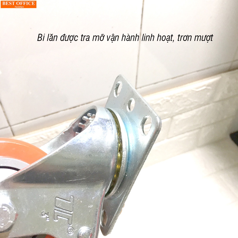 Bánh xe đẩy hàng có hãm chịu tải 250 kg, đường kính 7.5cm lắp cho xe kéo, xe đẩy hàng