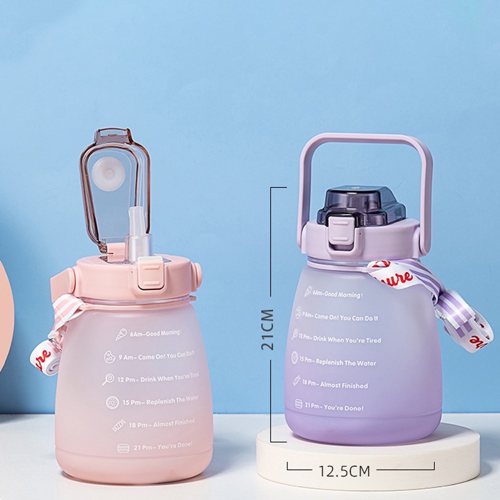 [MẪU MỚI] BÌNH ĐỰNG NƯỚC CÓ ỐNG HÚT BẬT TỰ ĐỘNG KHI MỞ NẮP CHIA VẠCH BÁO GIỜ UỐNG NƯỚC LOẠI LỚN 1,4L