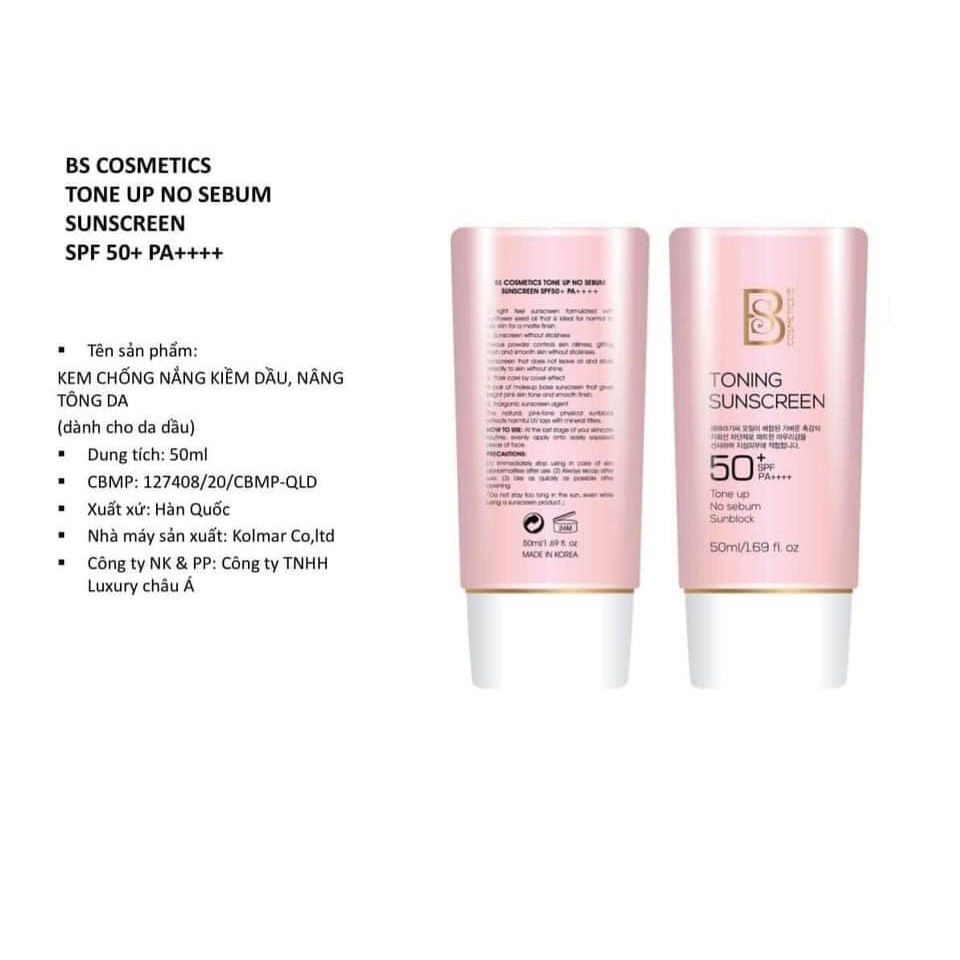 KEM CHỐNG NẮNG CHO DA DẦU - BS Cosmetics Toning Sunscreen [CHÍNH HÃNG]