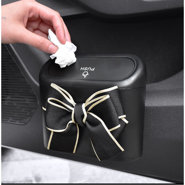 Thùng rác mini đính nơ sang trọng đa năng trên xe hơi - D&A Shop
