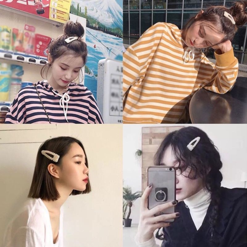 Kẹp tóc đính ngọc trai giả đơn giản