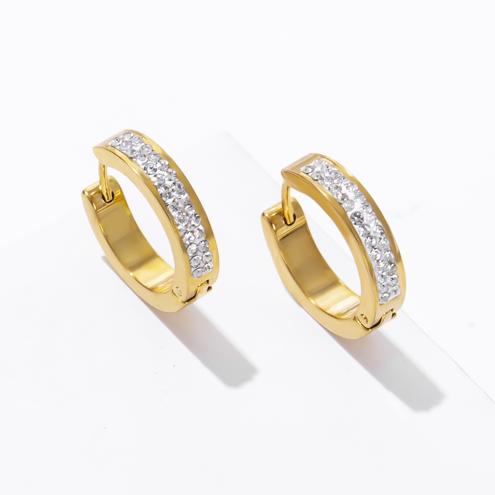 Khuyên Tai Thép Không Gỉ Mạ Vàng 18K Đính Đá 19mm Phong Cách Hip Hop