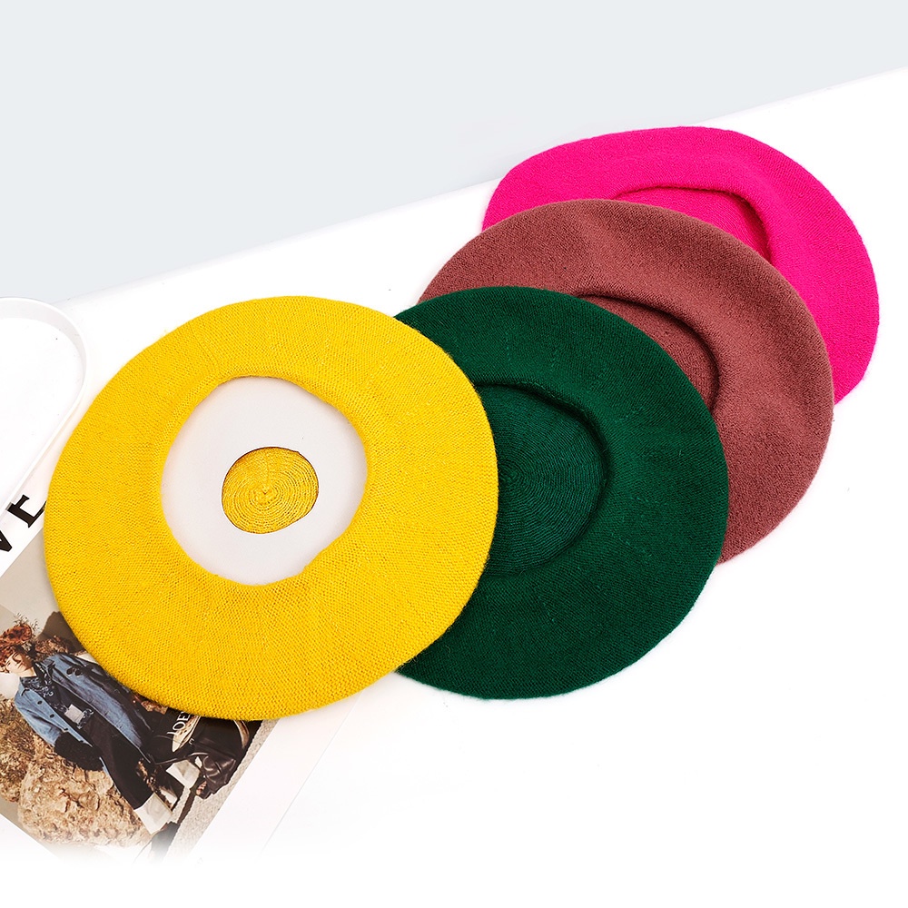 Mũ Beret Len Màu Sắc Đơn Giản Thanh Lịch Dành Cho Nữ