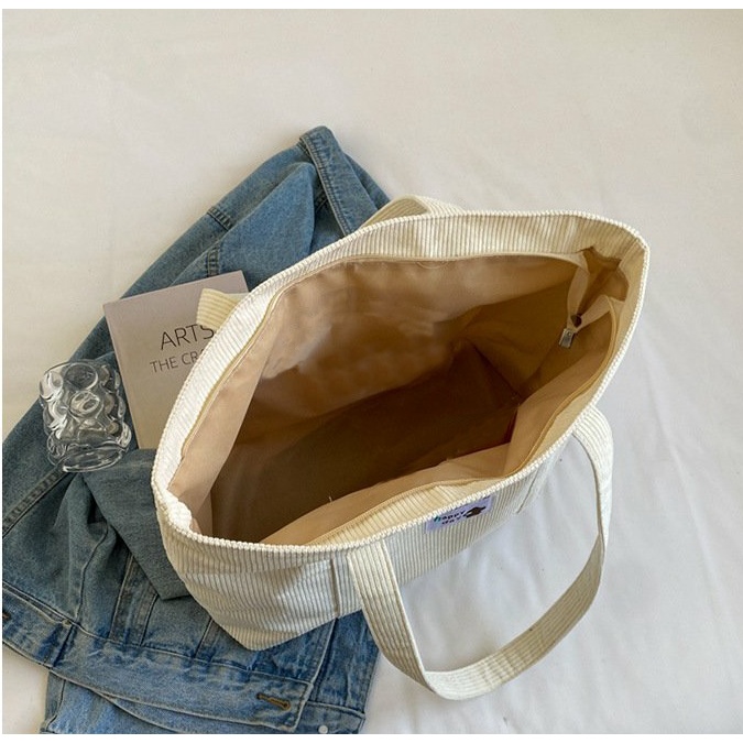 Túi Tote Đeo Chéo Đeo Vai Vải Nhung Tăm Trơn Unisex đi học đi chơi