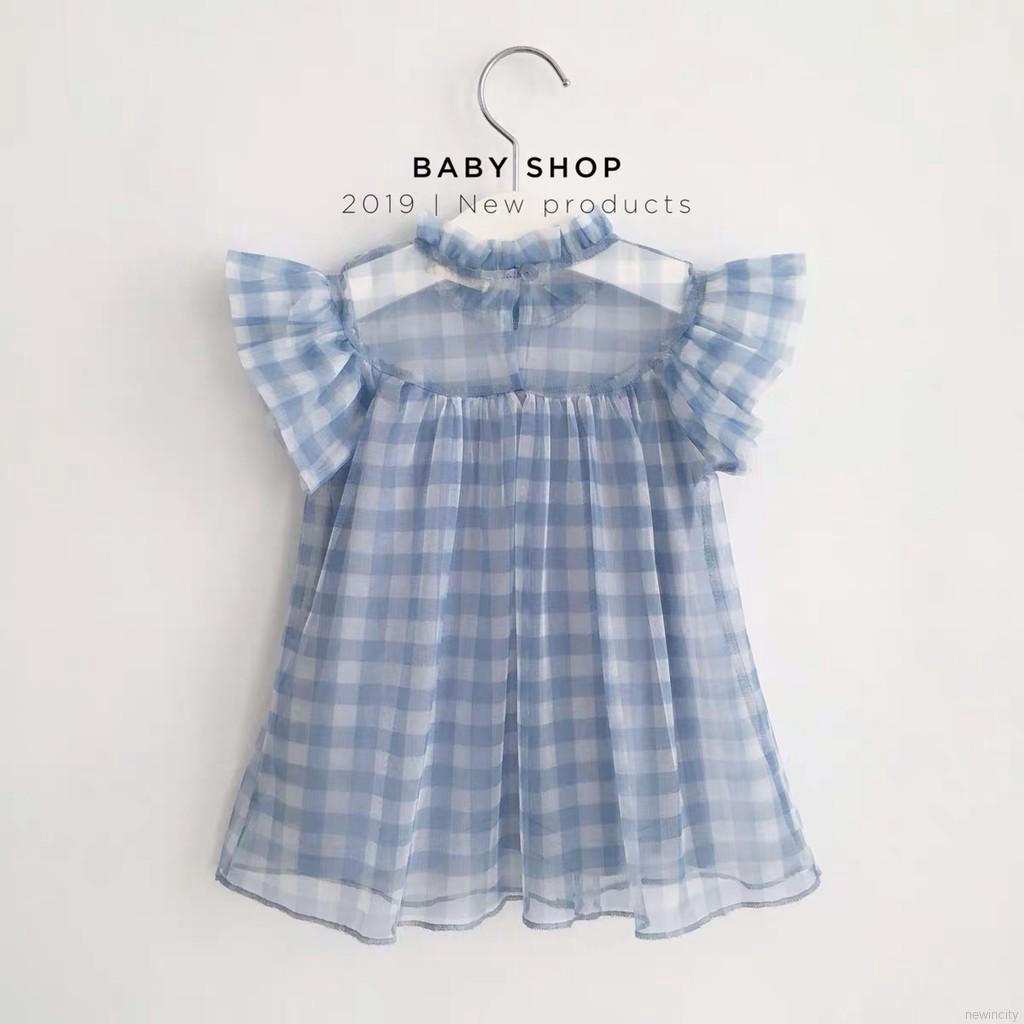 Đầm bé gái tay ngắn phối lưới phong cách Hàn Quốc