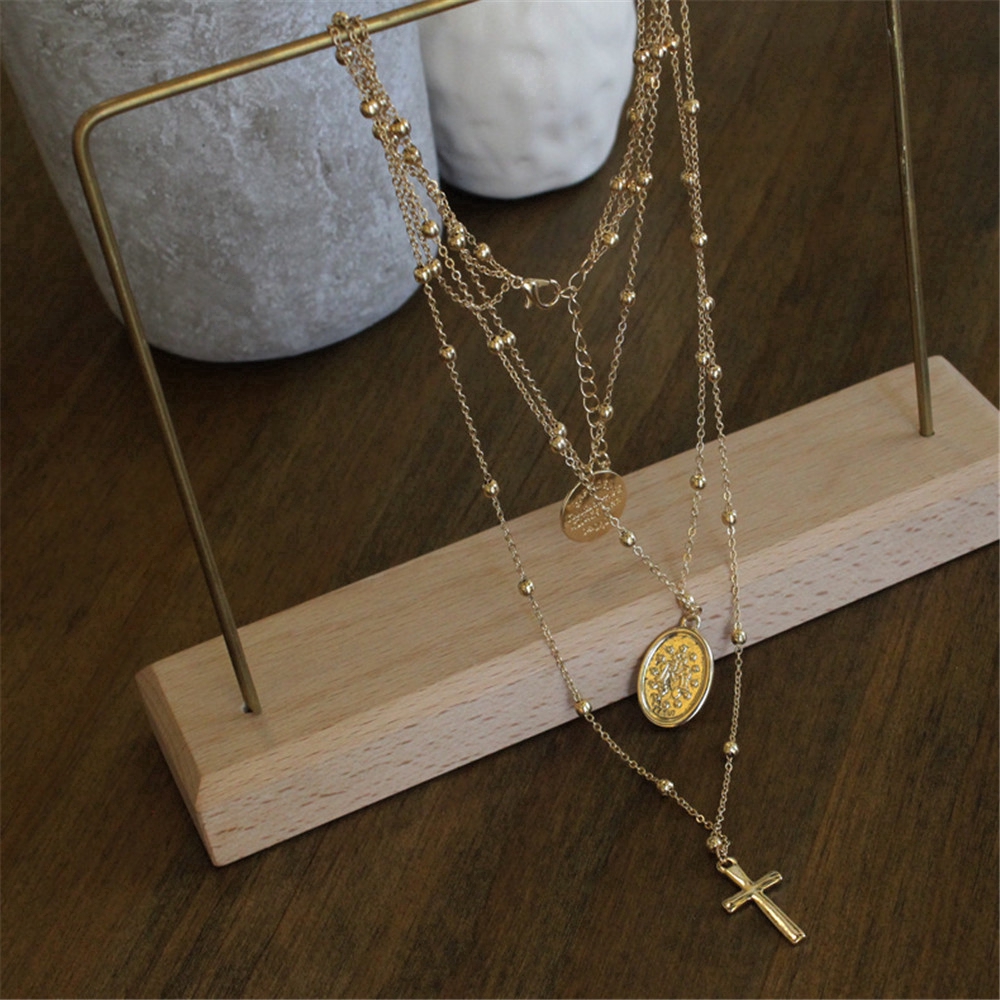 fashion woman boho retro 3 layers cross pendant Necklace gold party wedding jewelry gift