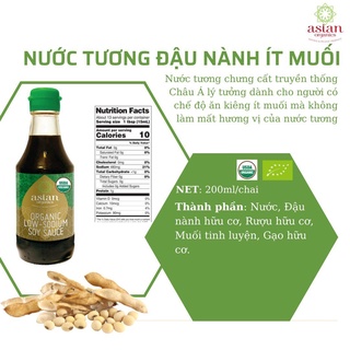 Nước tương đậu nành ít muối hữu cơ Asian Organics 200ml Organic Low Sodium Soy Sauce