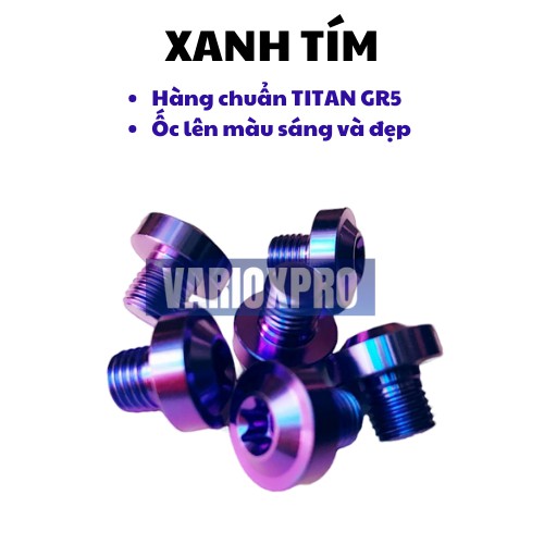 Ốc chân kính TITAN chuẩn GR5 10 ly - Xanh tím và Lục bảo - Ốc chân kính titan xe máy