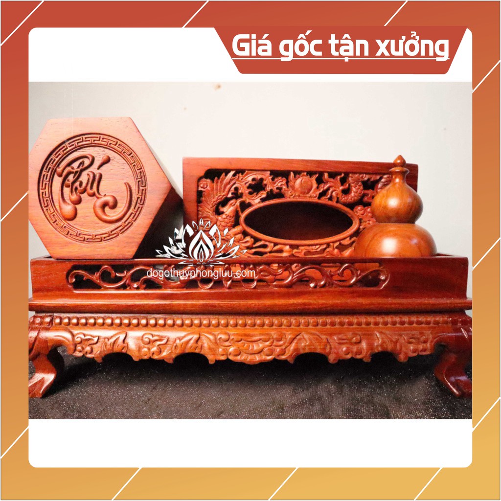 Combo 4 món giá rẻ khay trà rồng,gạt tàn,hộp giấy,hộp đựng chè,ống tăm,gỗ hương cao cấp