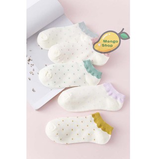 Tất len cổ ngắn chấm bi pastel