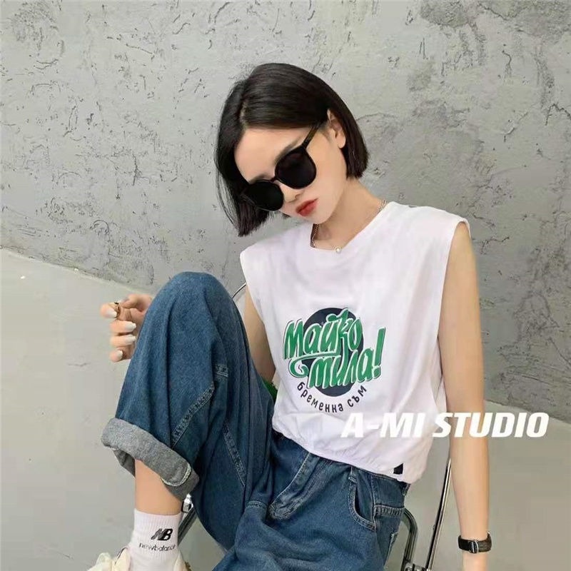 Áo Thun Không Tay Dáng Suông Dễ Phối Đồ Thời Trang Hè Phong Cách Hàn Quốc Cho Nữ