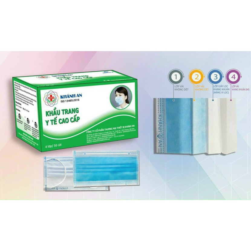 Khẩu trang y tế cao cấp 4 lớp kháng khuẩn Khánh An hộp 50 cái (loại 1) | BigBuy360 - bigbuy360.vn