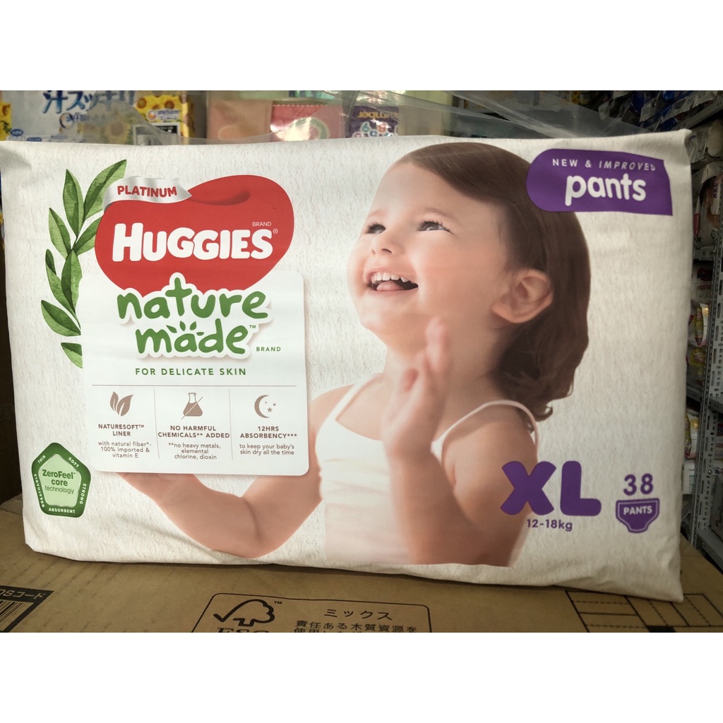 Tã Bỉm Huggies Nature Made cao cấp quần/dán đủ size NB60/S82/M64/L54/XL44/XXL26